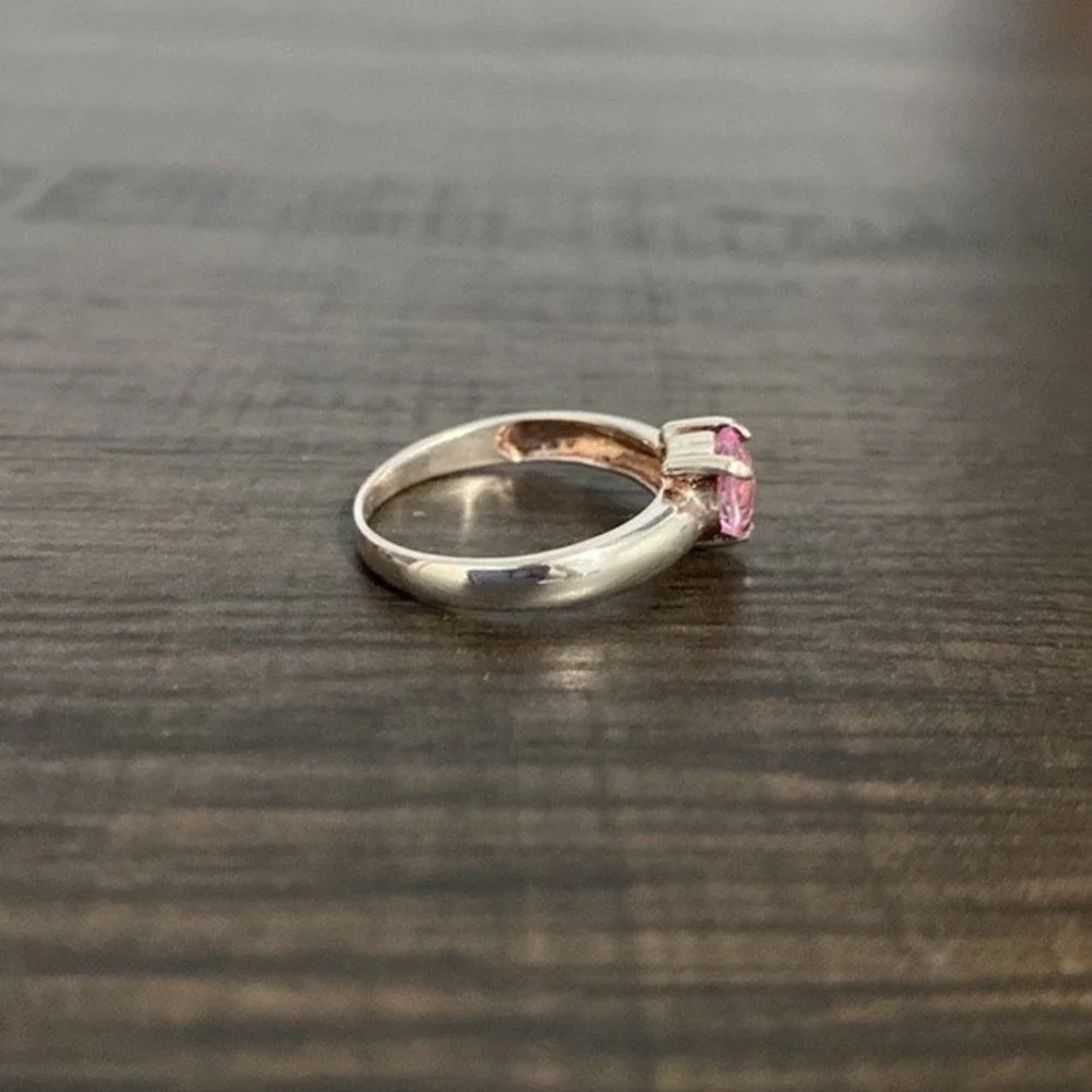 Sterling Silver Heart Pink Topaz Ring Size 6.75 - Picture 4 of 9